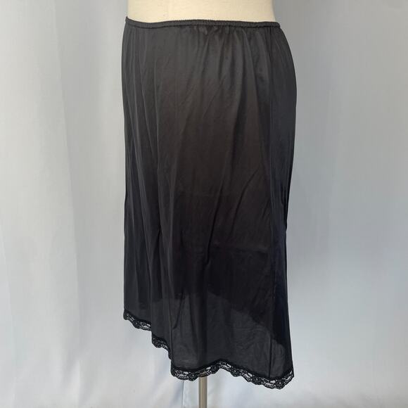Half Slip Skirt Plus Size 18W 20W Black Solid Nylon Satin Lace Trim Lingerie - Picture 6 of 10